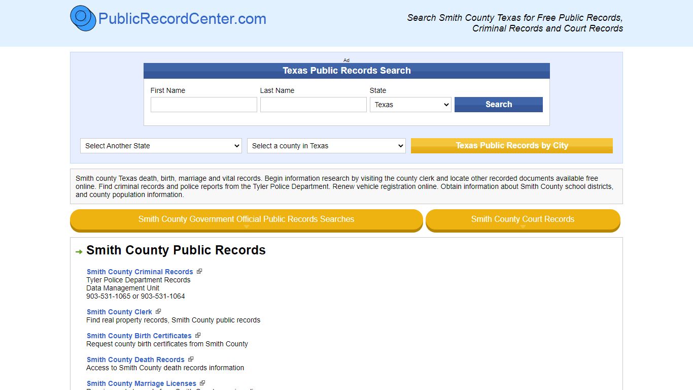 Smith County Texas Free Public Records - Court Records - Criminal Records